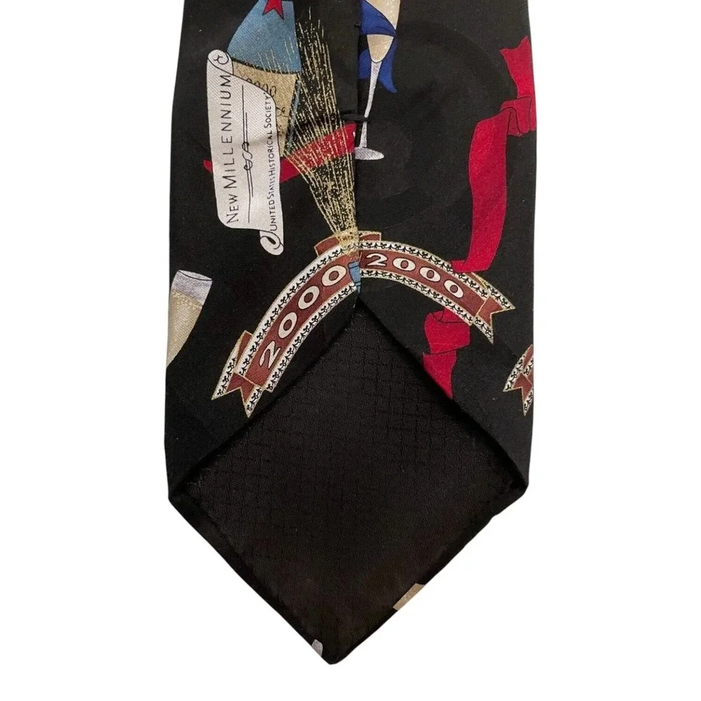 New Millennium Mens Classic Neck Tie 2000 Happy New Year Party Black 100% Silk
